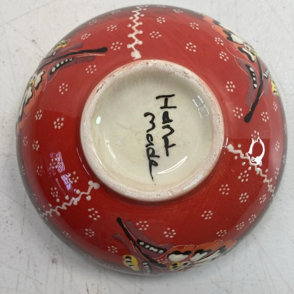Vtg Turkish‎ Hand Painted Ceramic Floral Colorful Small Bowl 6.25